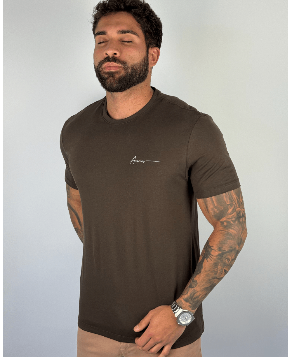 Camiseta Café Masculina Malha Regular - Aramis
