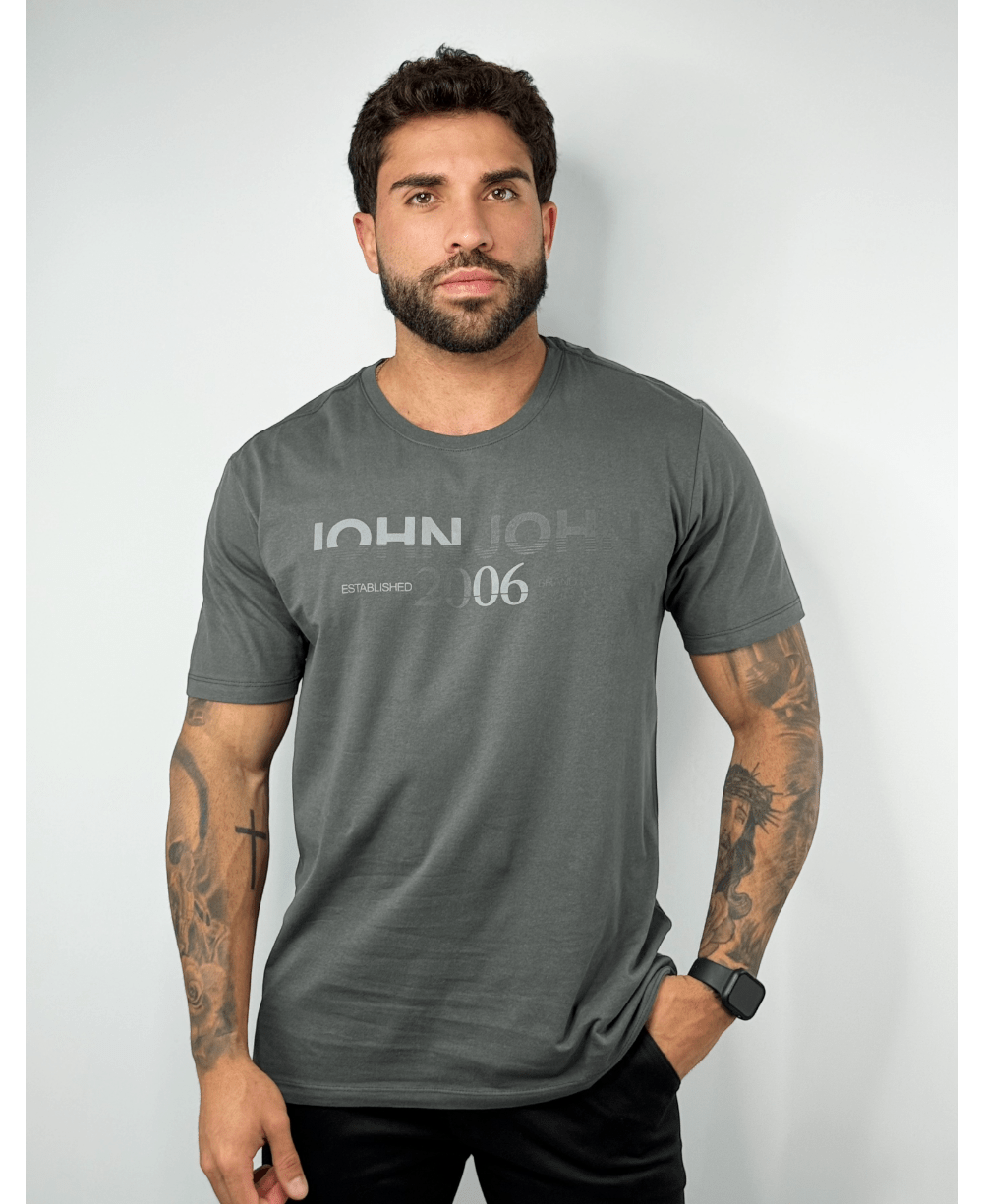 Camiseta Rg Fit Double Stripes cinza Medio Masculino - John