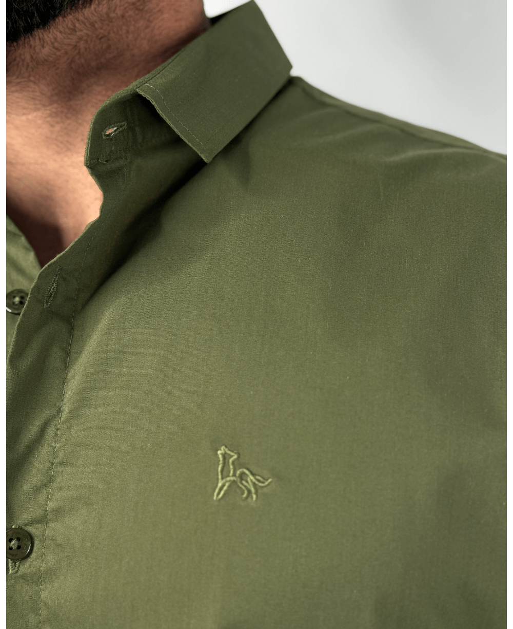Camisa Tricoline Acetinada Verde Musgo Masculino - Per Pochi