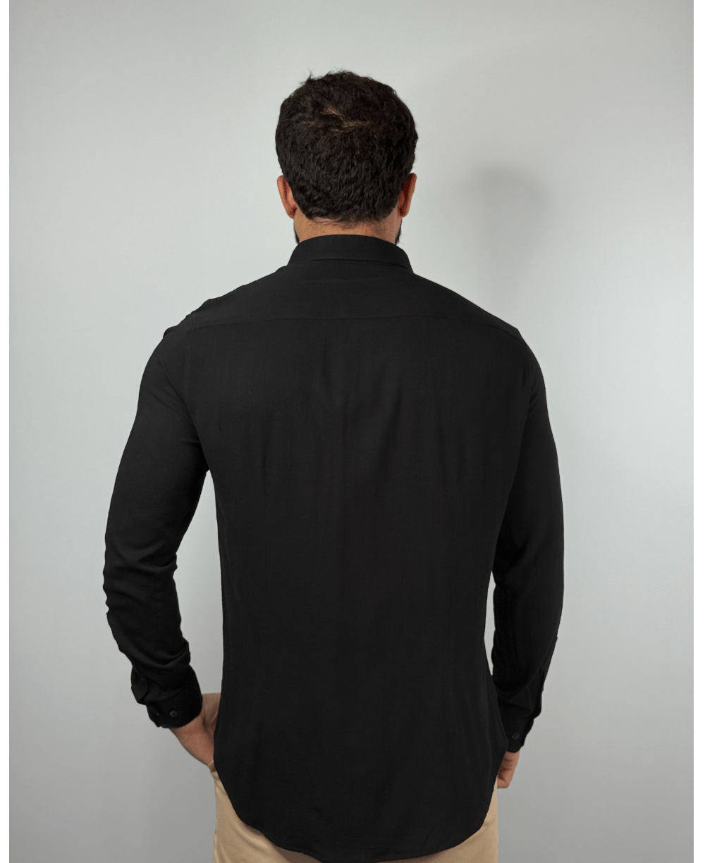 Camisa Social Dubai Gola Tradicional Preto Masculino - Per Pochi