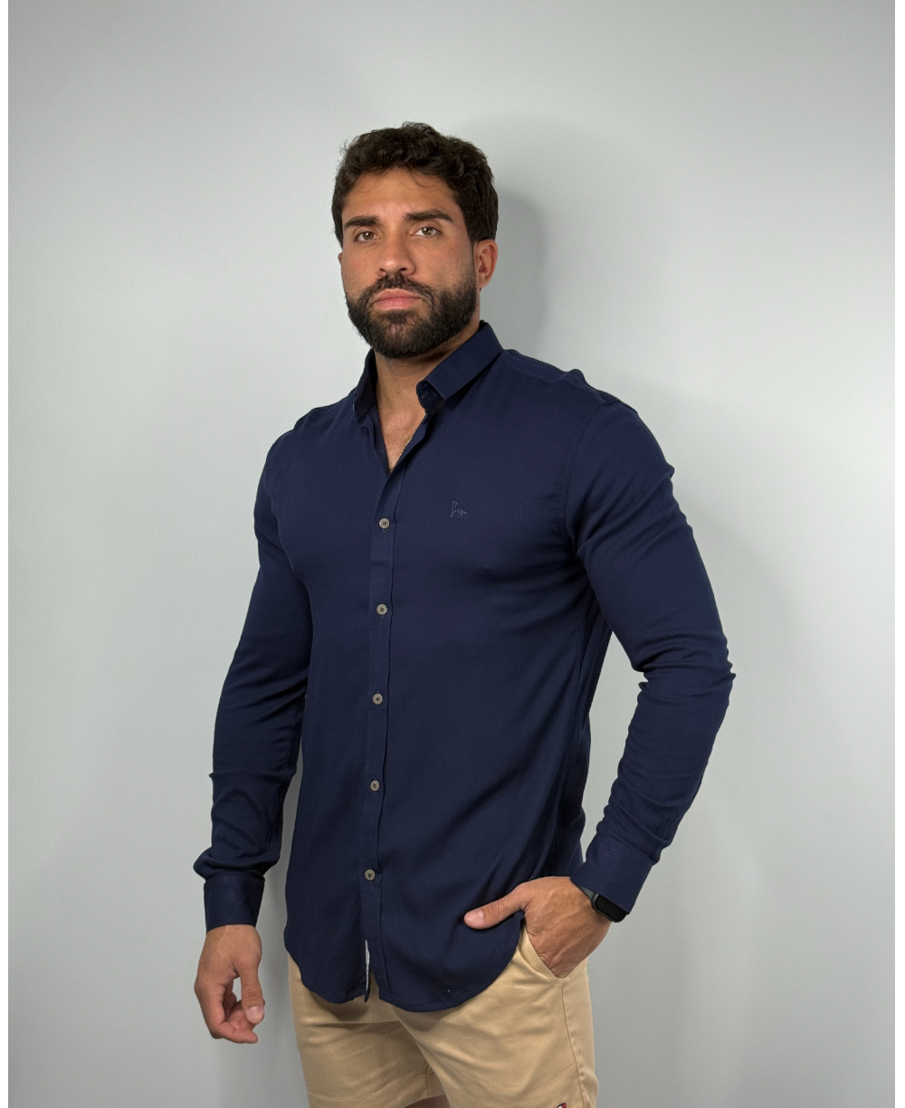 Camisa Dubai Gola Tradicional Azul Marinho Masculino - Per Pochi