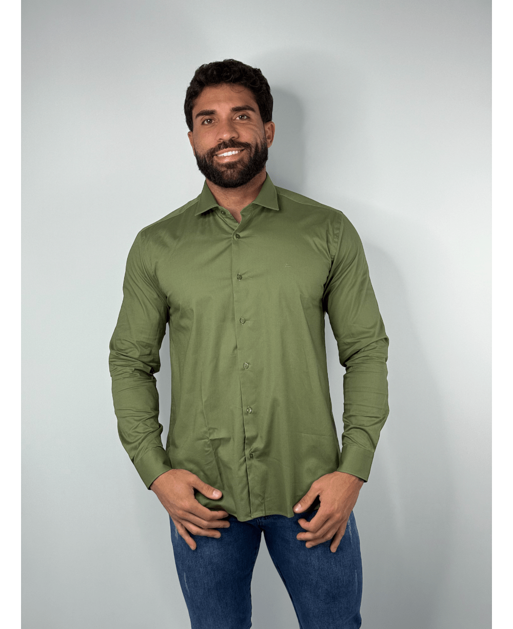 Camisa Social Verde Folha Manga Longa Stretch - Aramis