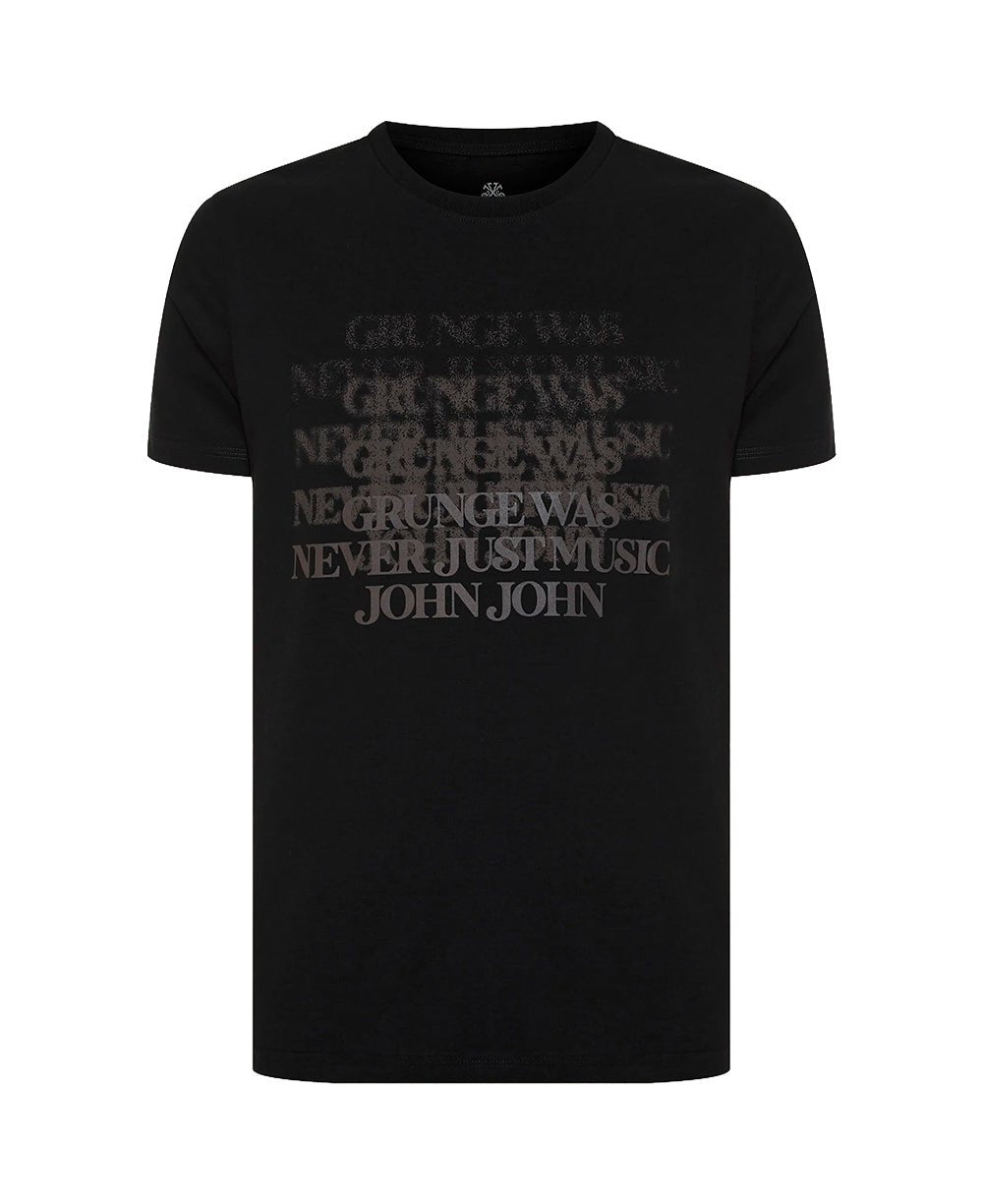 Camiseta Preta Masculina Slim Fit Estampada - John John