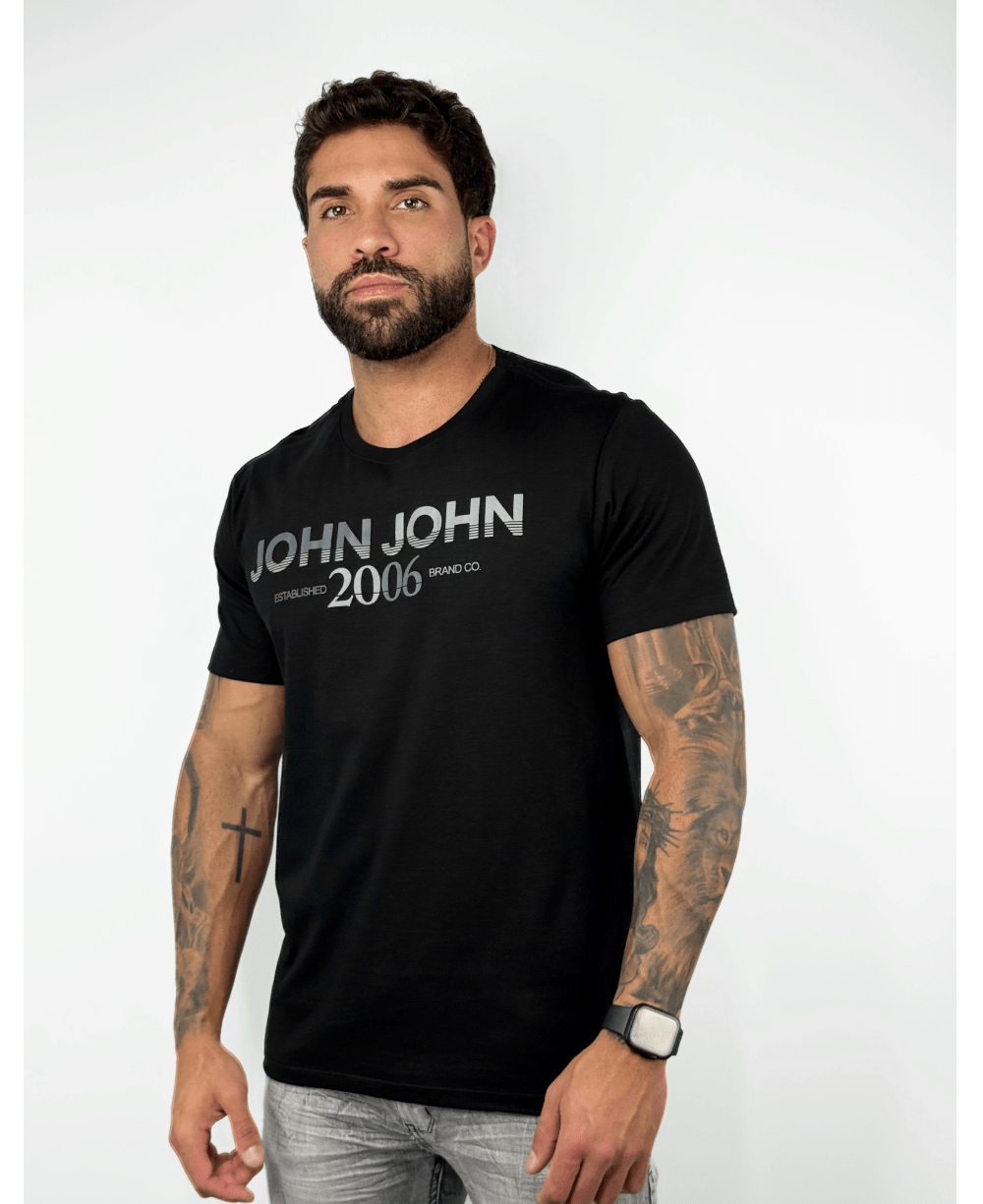 Camiseta Regular Preto Fit Double Stripes BK  - John John