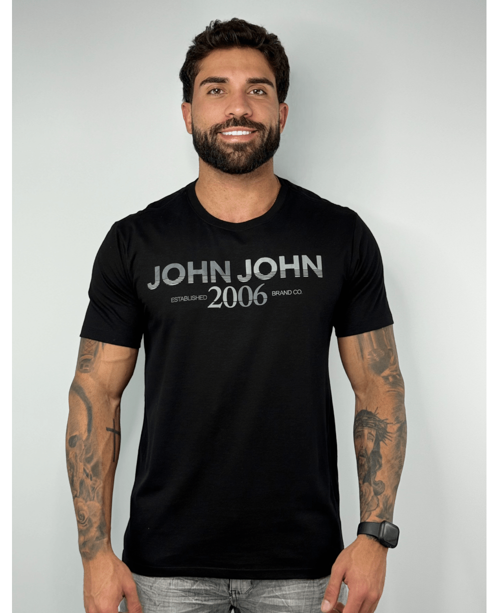 Camiseta Regular Preto Fit Double Stripes BK  - John John