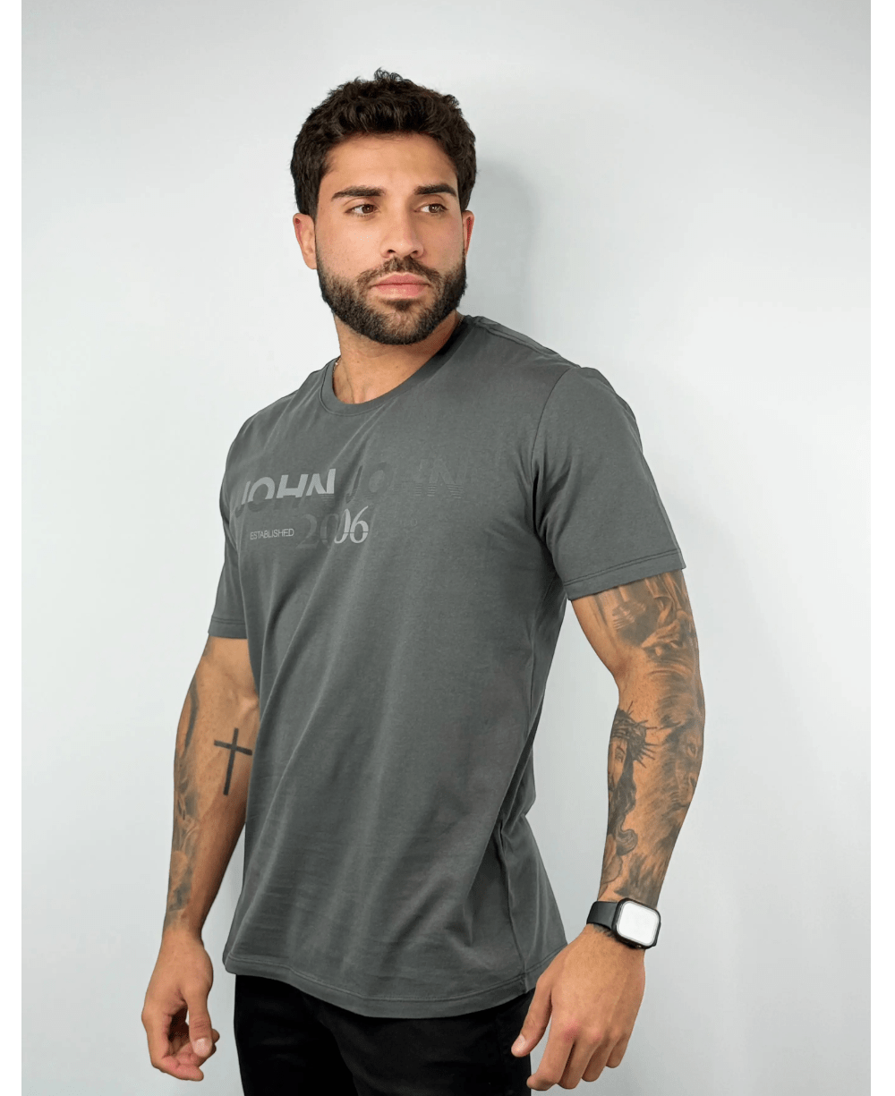 Camiseta Rg Fit Double Stripes cinza Medio Masculino - John
