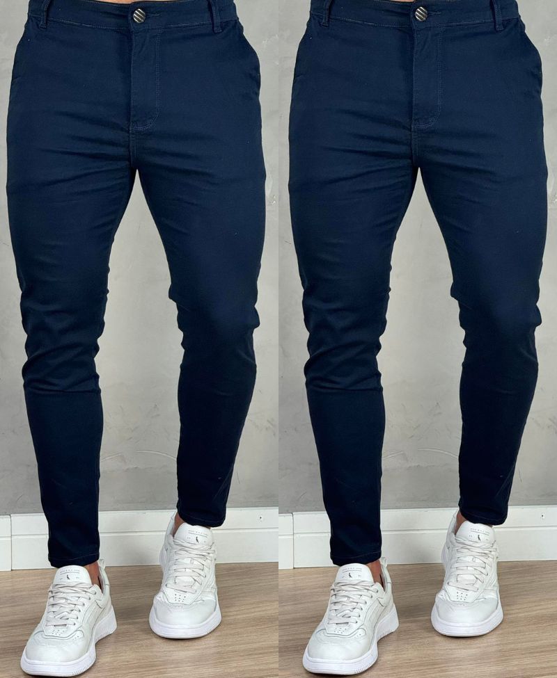 Kit 2 Calças Alfaiataria Sarja Azul Masculino Super Skinny - Codi Jeans