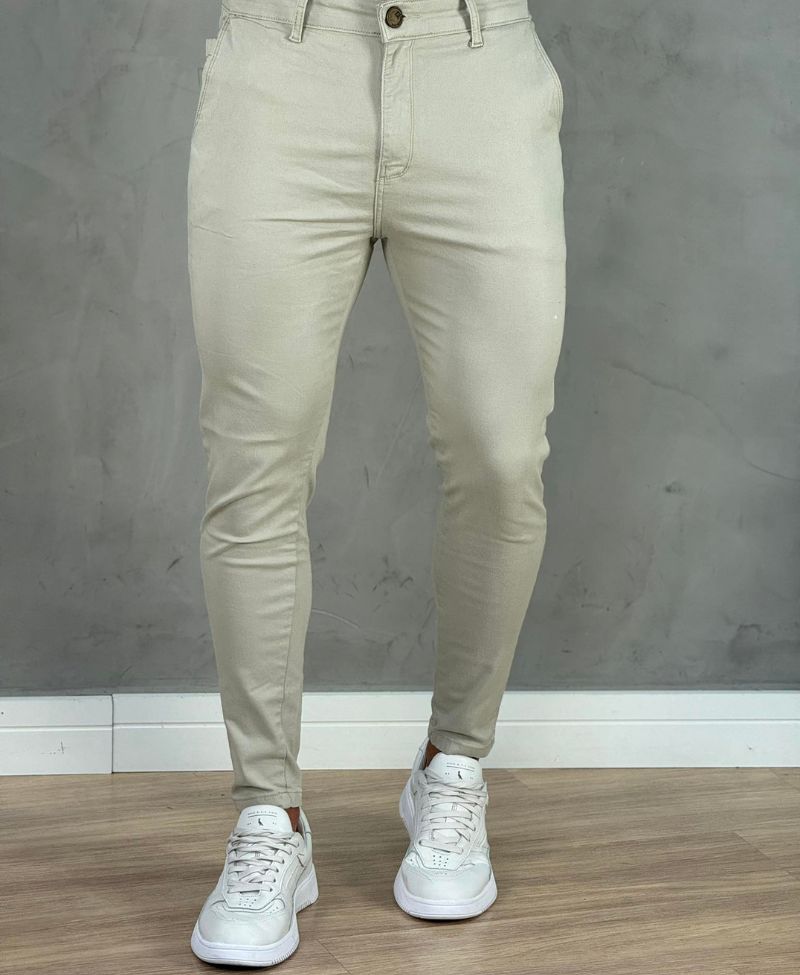 Kit 2 Calças Alfaiataria Sarja Preta e Areia Masculino Super Skinny - Codi Jeans