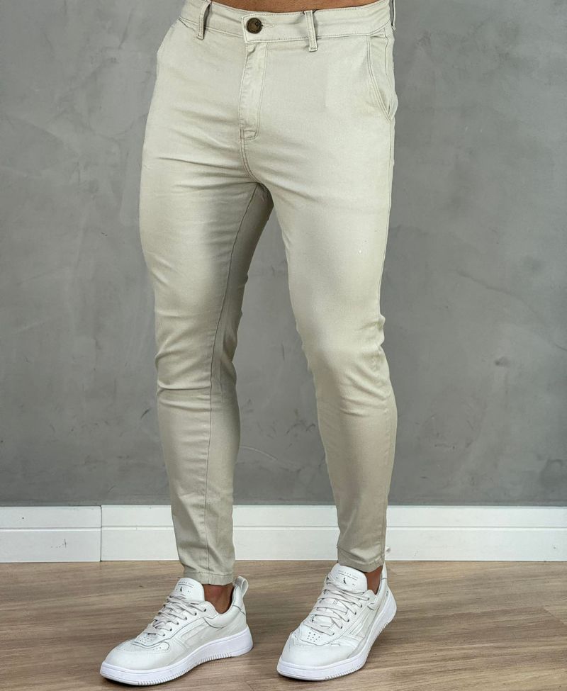 Kit 2 Calças Alfaiataria Sarja Areia Masculino Super Skinny - Codi Jeans