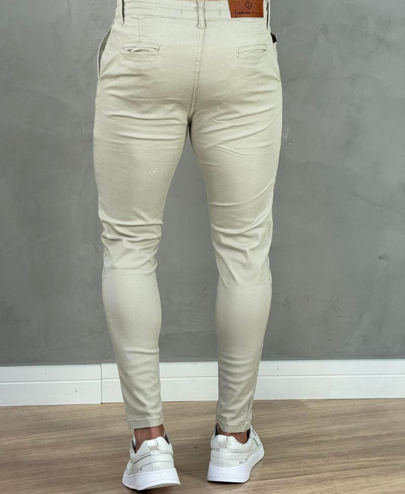 Kit 2 Calças Alfaiataria Sarja Areia Masculino Super Skinny - Codi Jeans