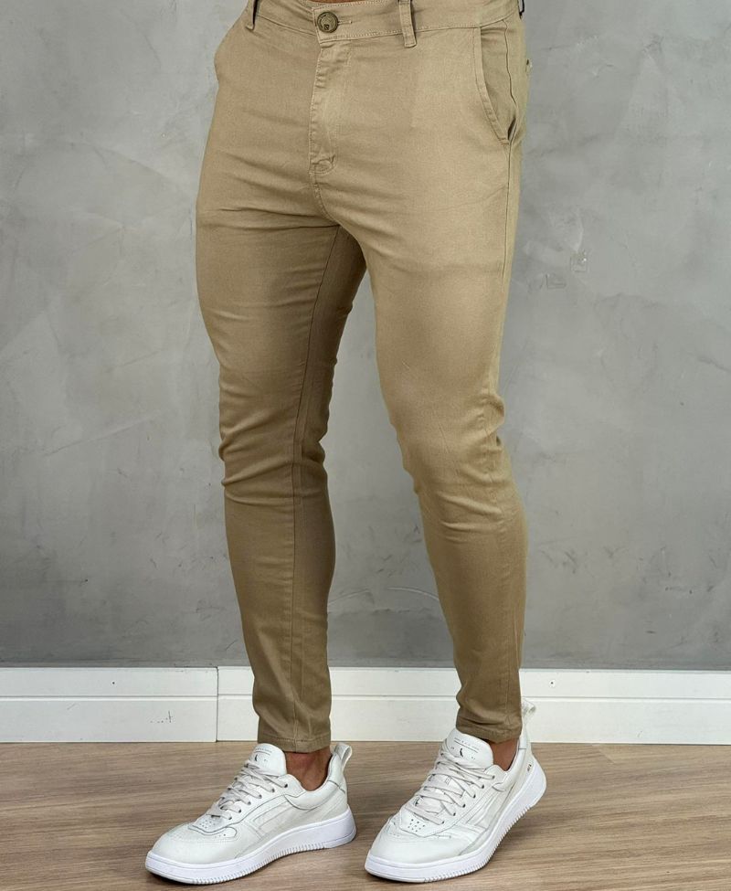 Kit 2 Calças Alfaiataria Sarja Verde e Caqui Masculino Super Skinny - Codi Jeans