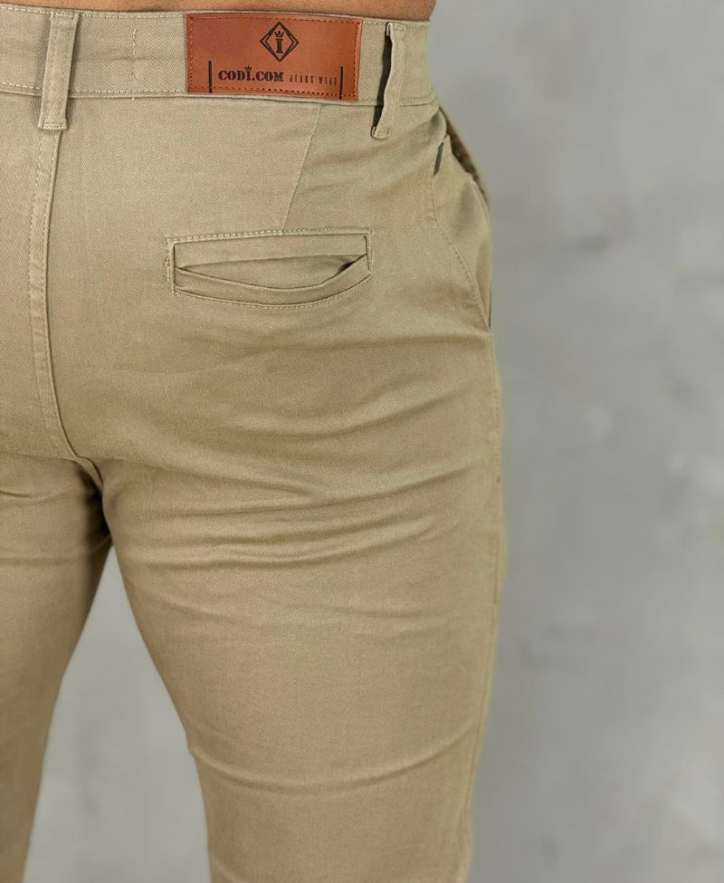 Kit 2 Calças Alfaiataria Sarja Verde e Caqui Masculino Super Skinny - Codi Jeans
