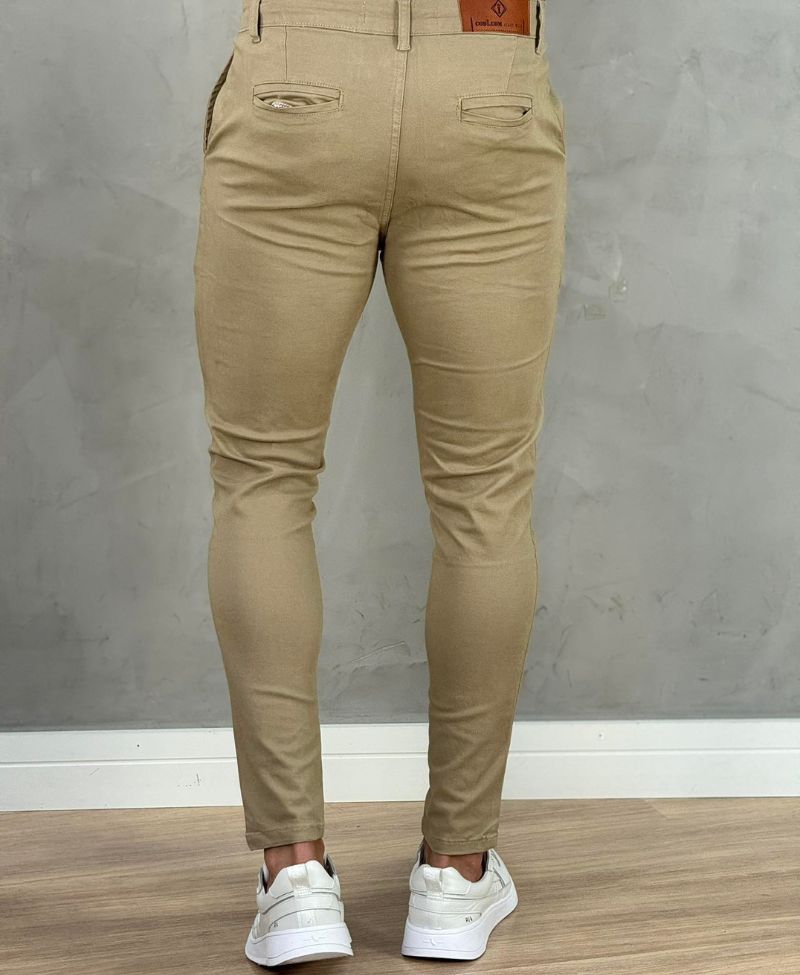 Kit 2 Calças Alfaiataria Sarja Verde e Caqui Masculino Super Skinny - Codi Jeans