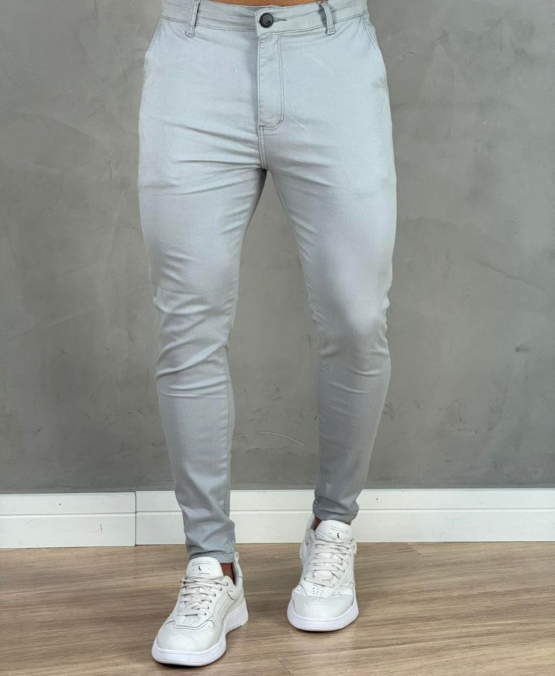 Kit 2 Calças Alfaiataria Sarja Azul e Cinza Masculino Super Skinny - Codi Jeans