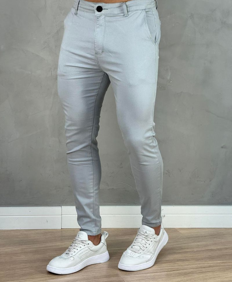 Kit 2 Calças Alfaiataria Sarja Azul e Cinza Masculino Super Skinny - Codi Jeans