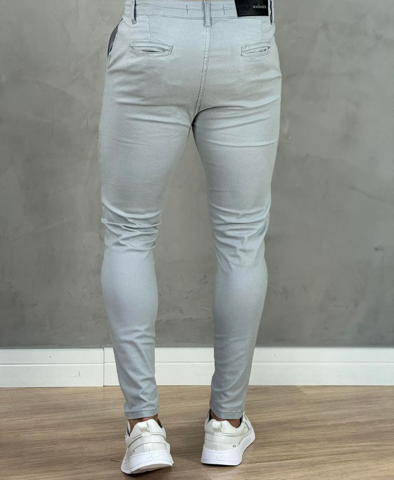 Kit 2 Calças Alfaiataria Sarja Azul e Cinza Masculino Super Skinny - Codi Jeans