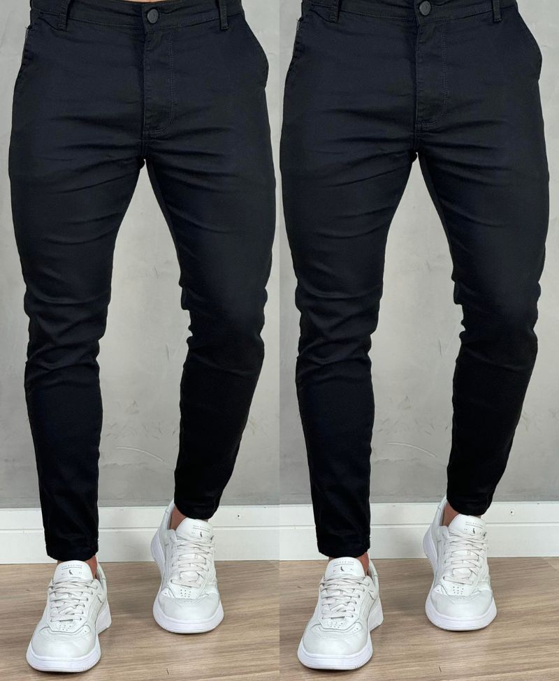 Kit 2 Calças Alfaiataria Sarja Preto Masculino Super Skinny - Codi Jeans