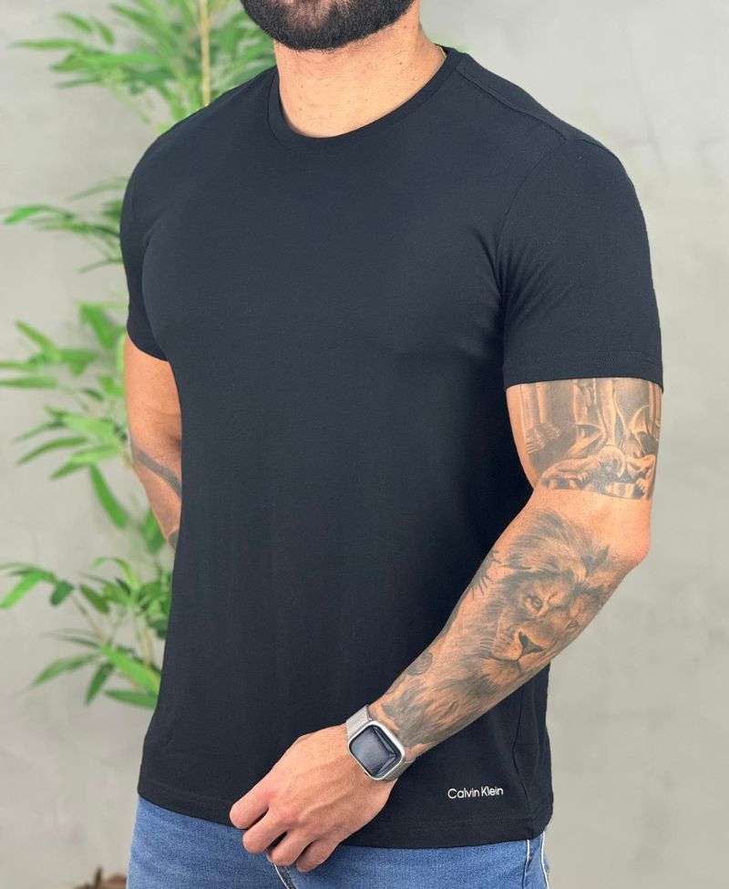 Kit 2 Camiseta Preta e Branca Masculina Crew-Neck - Calvin Klein