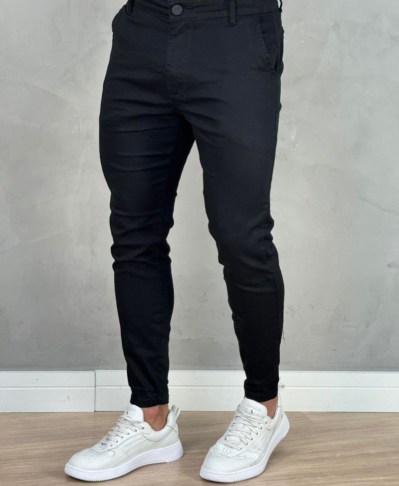 Kit 2 Calças Alfaiataria Sarja Preta e Azul Masculino Super Skinny - Codi Jeans