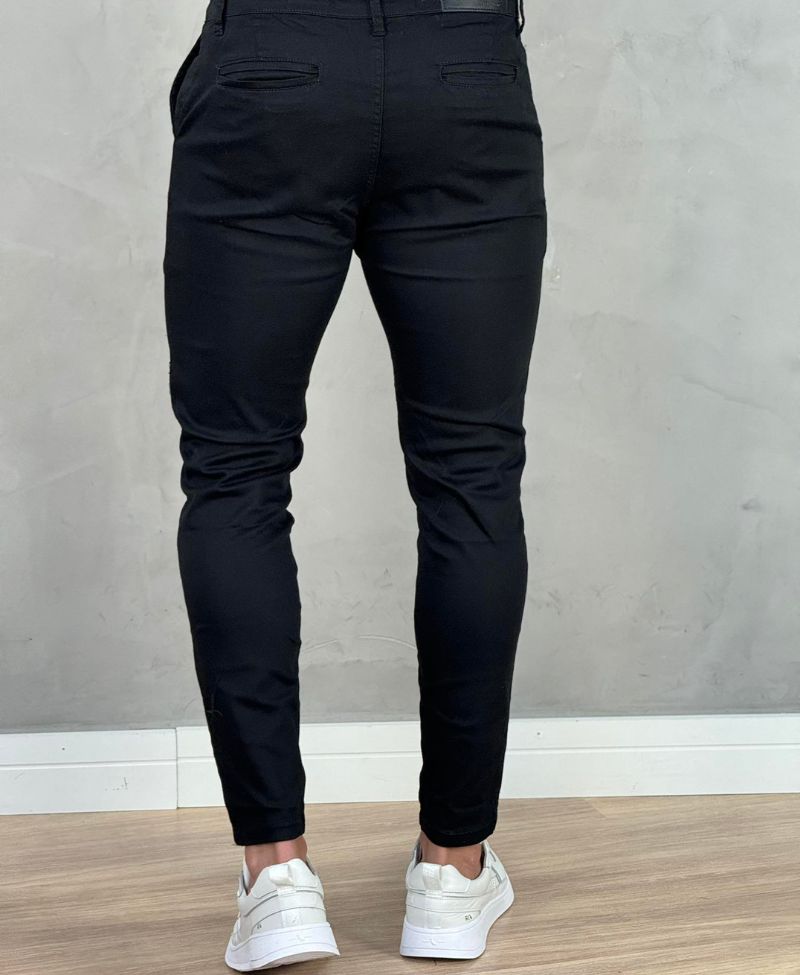 Kit 2 Calças Alfaiataria Sarja Preta e Azul Masculino Super Skinny - Codi Jeans