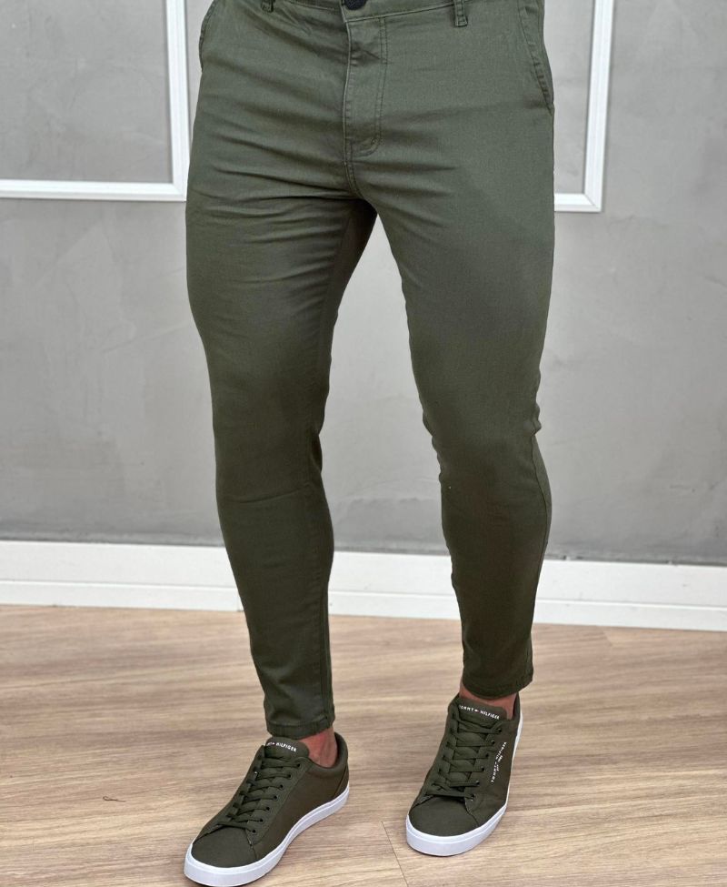 Kit 2 Calças Alfaiataria Sarja Verde e Caqui Masculino Super Skinny - Codi Jeans