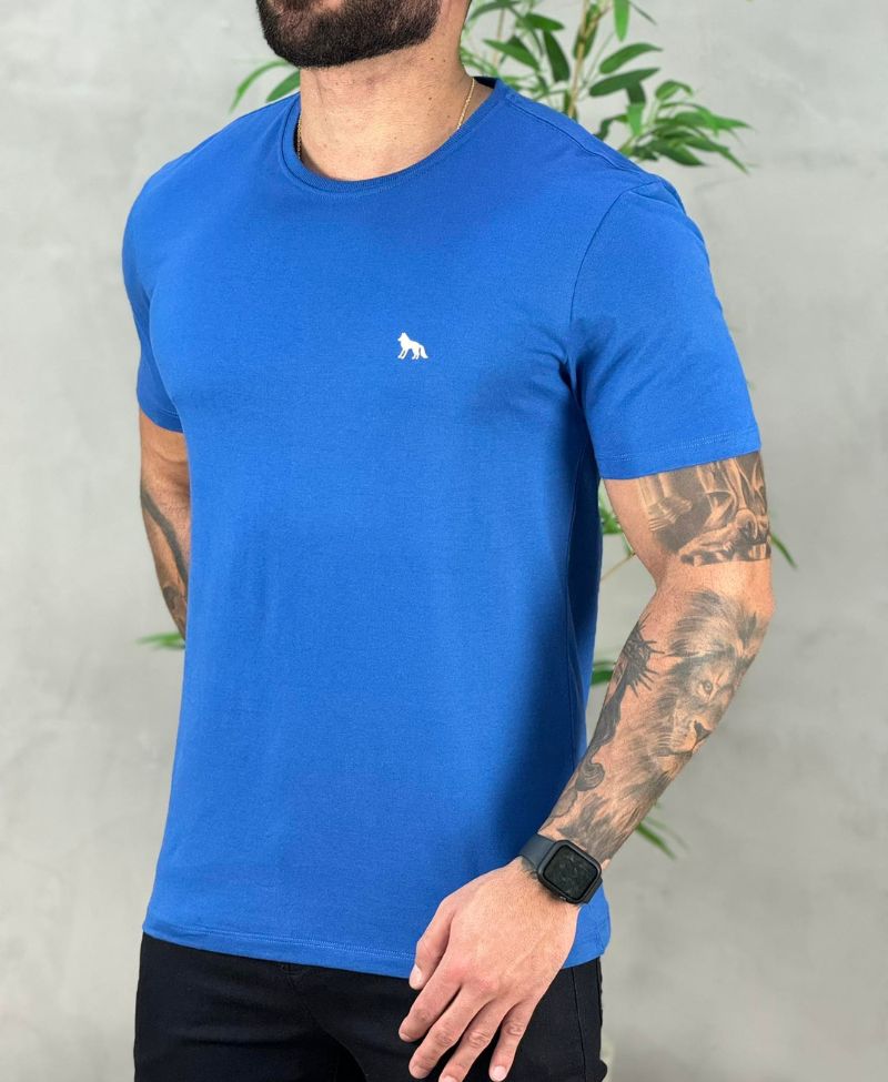 Kit 2 Camiseta Branca e Azul Masculino Básica - Acostamento