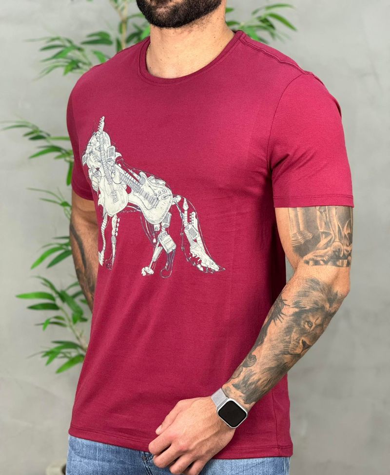 Kit 2 Camiseta Bordo e Branca Masculino Básica - Acostamento