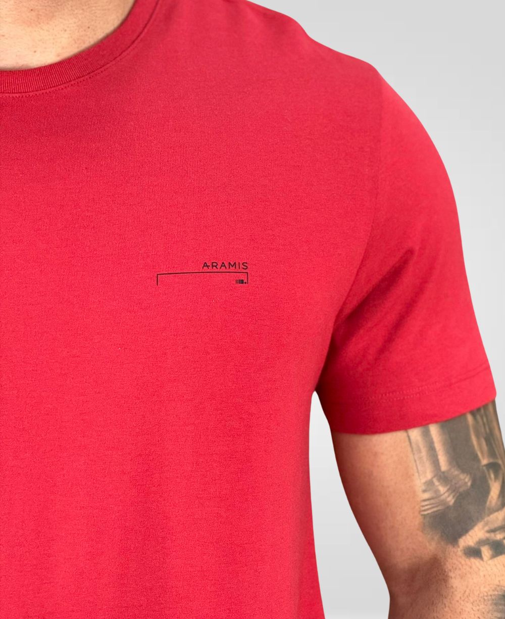 Camiseta Vermelha Masculina Malha Logo No Peito - Aramis