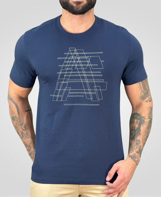 Camiseta Azul Marinho Masculina Lettering - Aramis