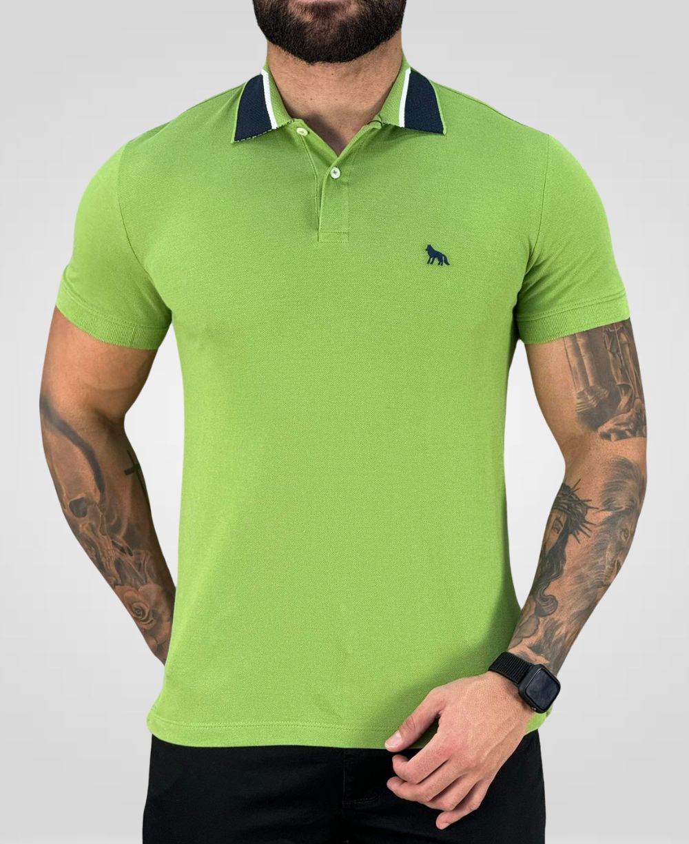 Camisa Polo Verde Hortelã Masculina Gola Color - Acostamento