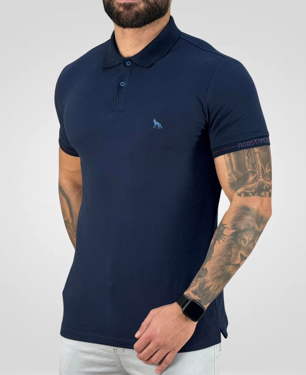 Camisa Polo Azul Marinho Masculina Logo Handle - Acostamento