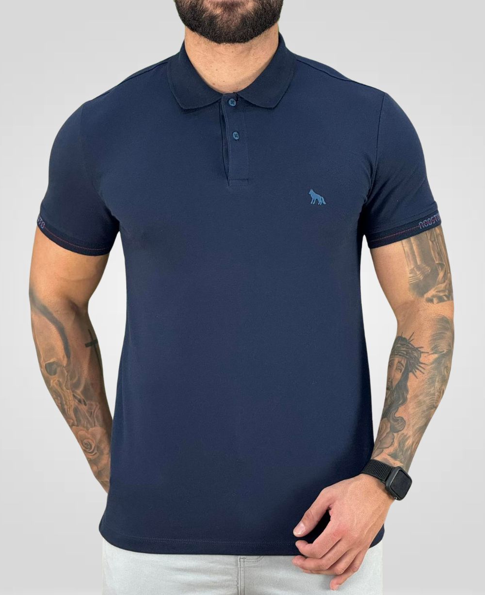 Camisa Polo Azul Marinho Masculina Logo Handle - Acostamento