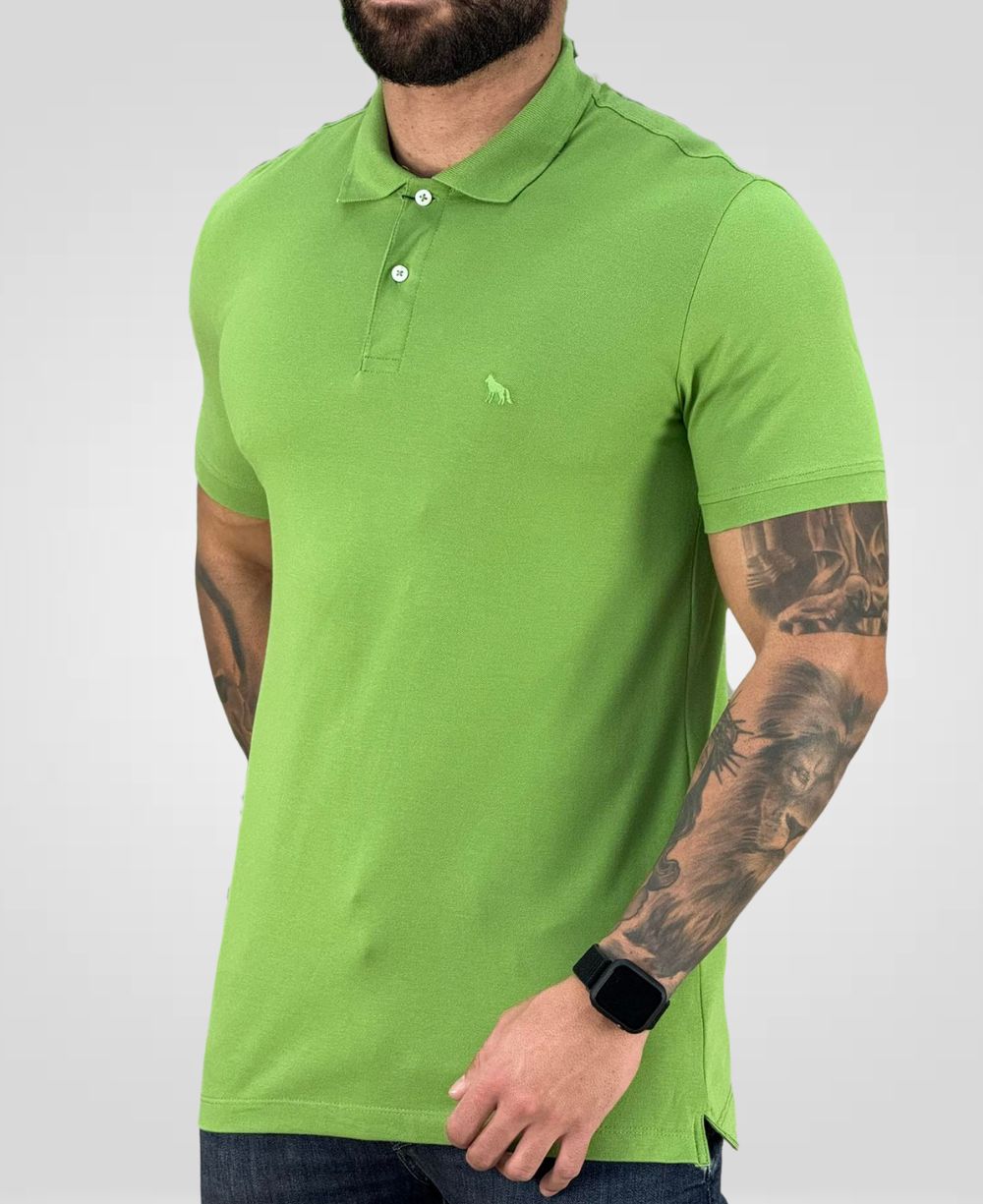 Camisa Polo Verde Hortelã Masculina Logo Wolf - Acostamento