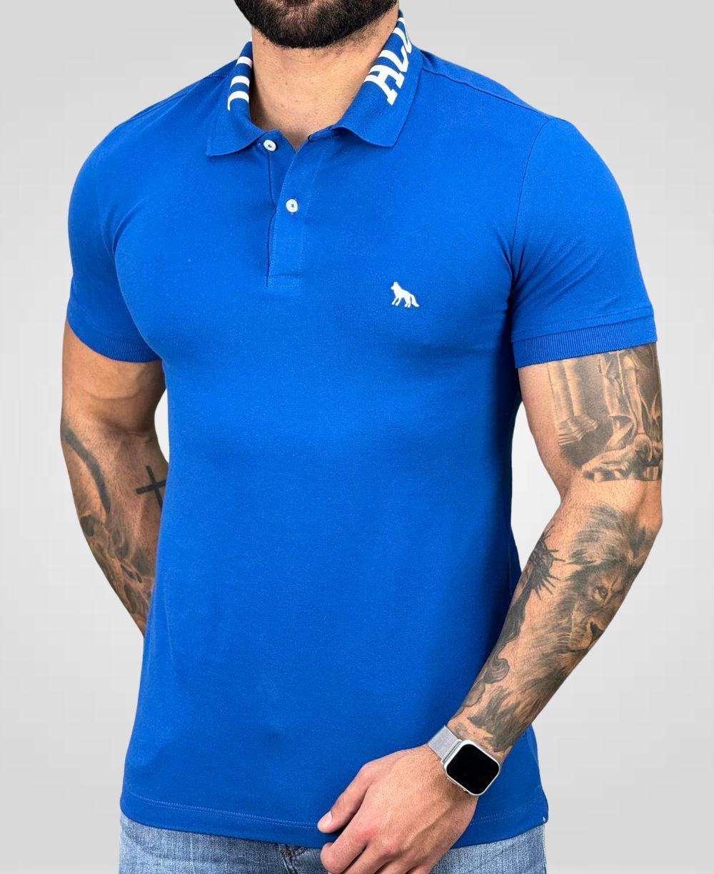 Camisa Polo Azul Bic Masculina Written Collar - Acostamento