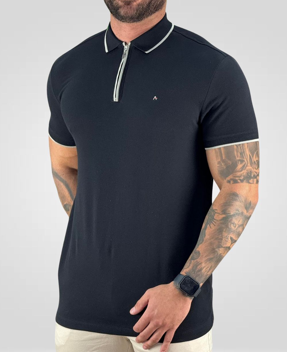 Camisa Polo Preto Masculina Zippered - Aramis