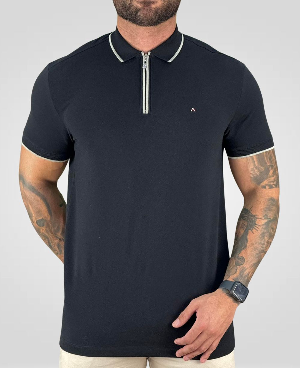 Camisa Polo Preto Masculina Zippered - Aramis