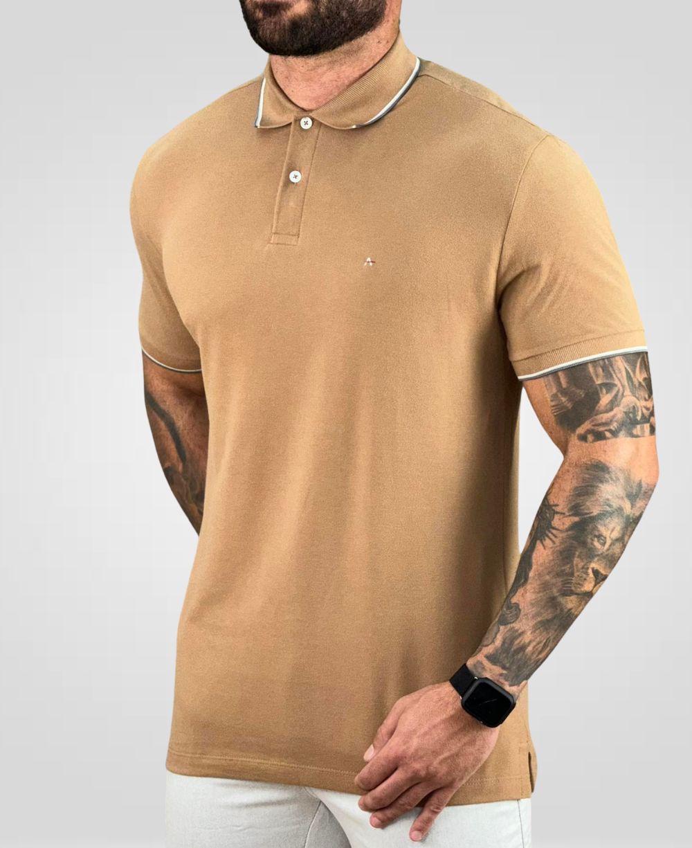 Camisa Polo Caqui Masculina With Trims - Aramis