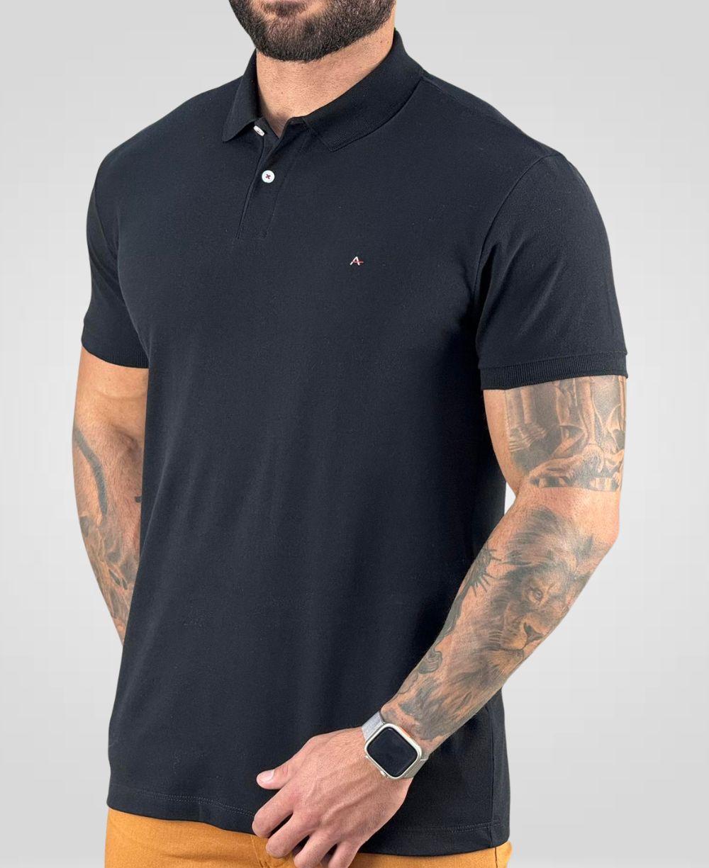 Camisa Polo Preta Masculina Piquet - Aramis