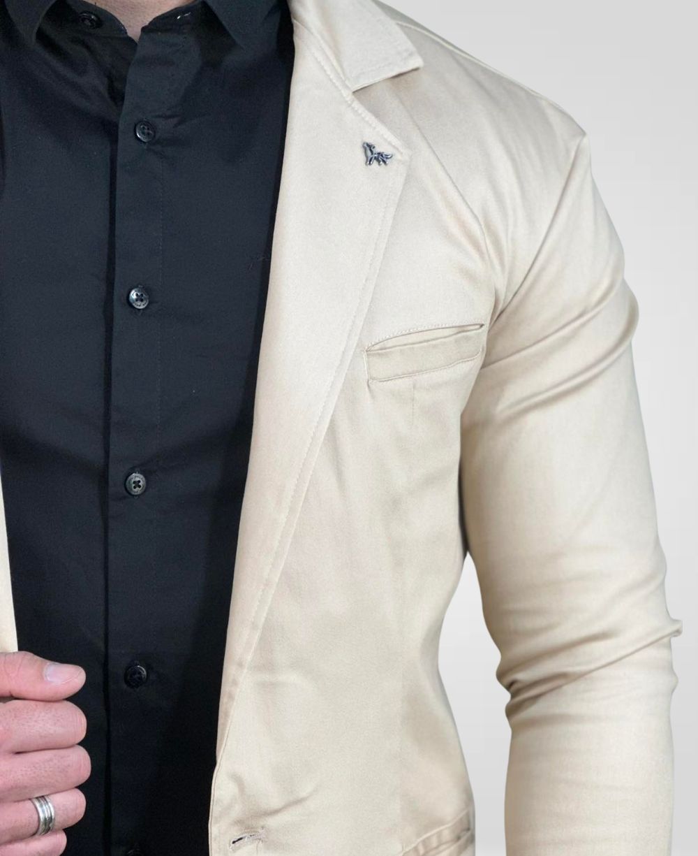 Blazer Bege Masculino Básico Com Bolso - Per Pochi