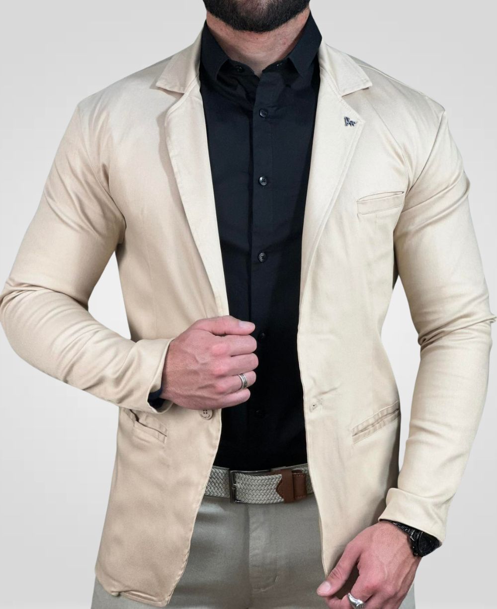 Blazer Bege Masculino Básico Com Bolso - Per Pochi