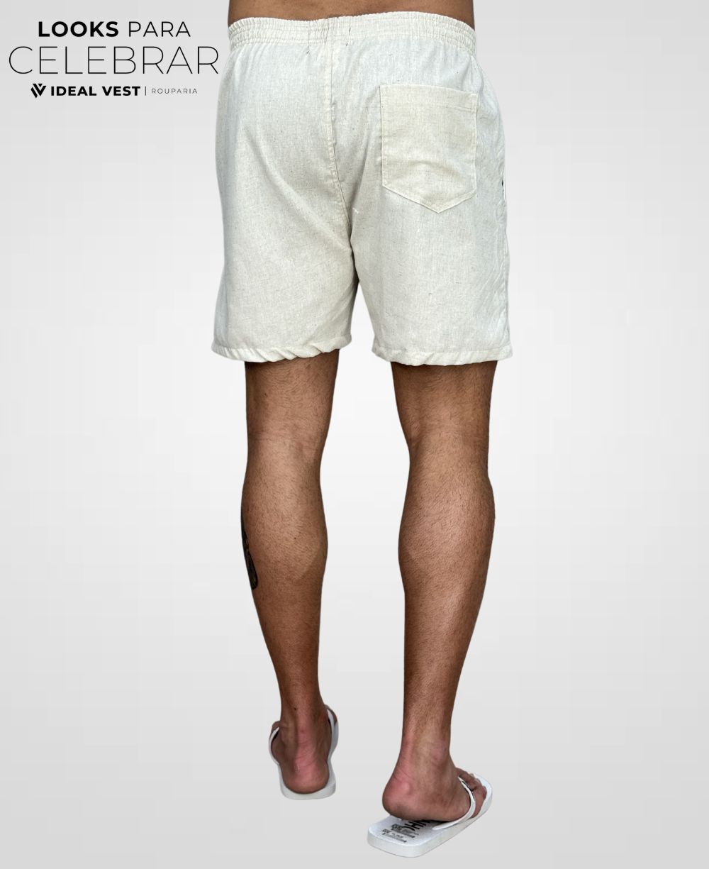 Shorts de Linho Areia Masculina Lisa  - Afri.co