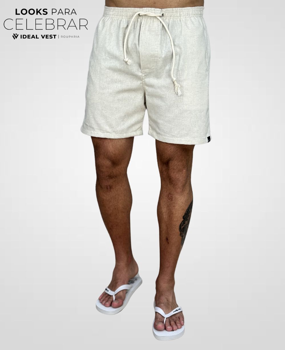 Shorts de Linho Areia Masculina Lisa  - Afri.co