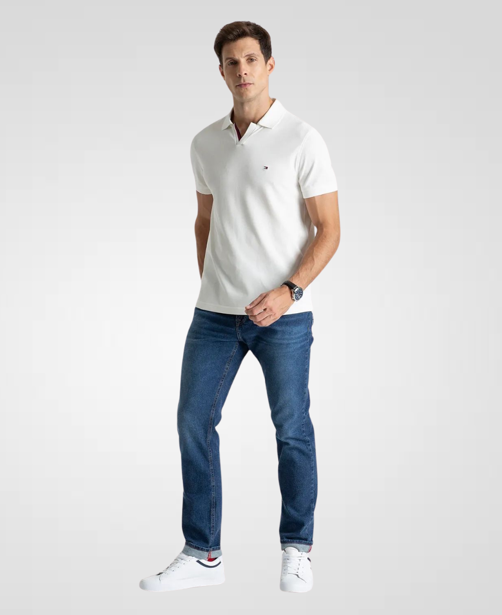 Camisa Polo Off-White Masculina Mercerizada Carcela Regular - Tommy Hilfiger