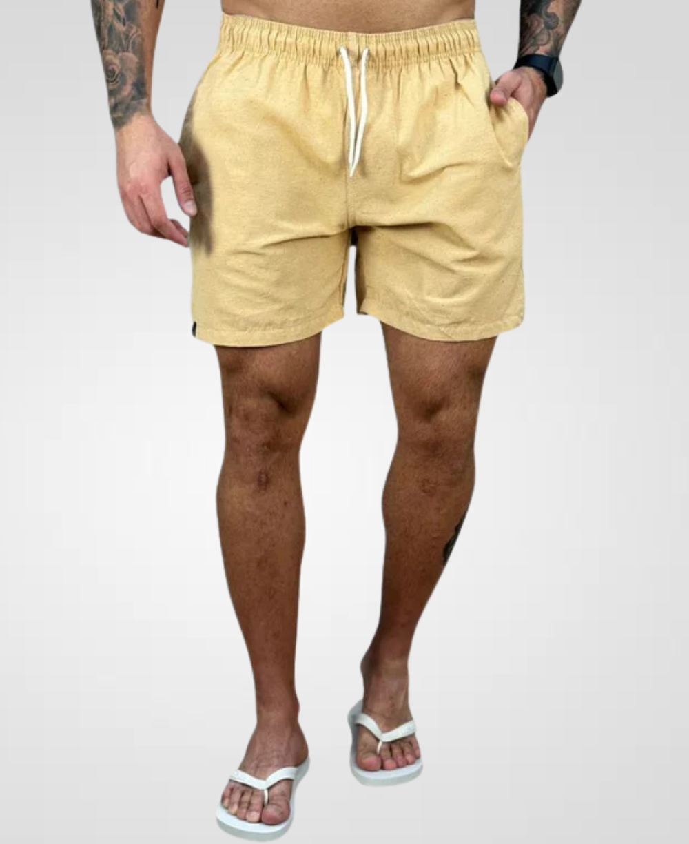 Shorts de Linho Caramelo Masculina Lisa Skinny - Afri.co