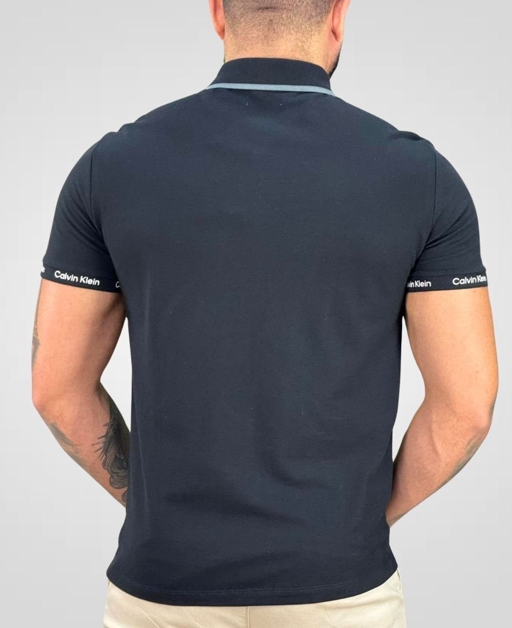 Camisa Polo Preta Masculina Logo Handle - Calvin Klein