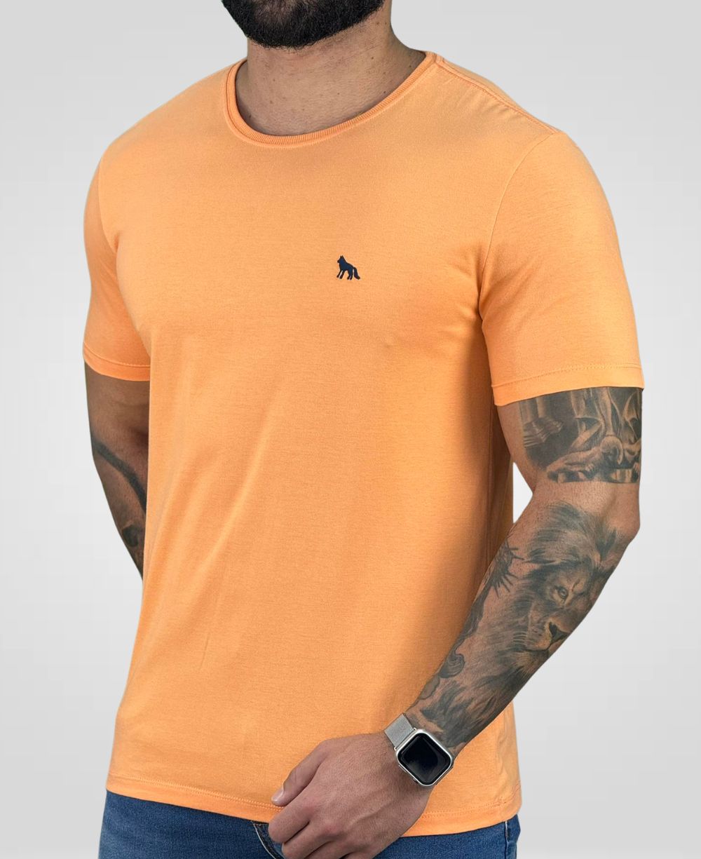 Camiseta Bege Casual Masculina Lobo Costas - Acostamento