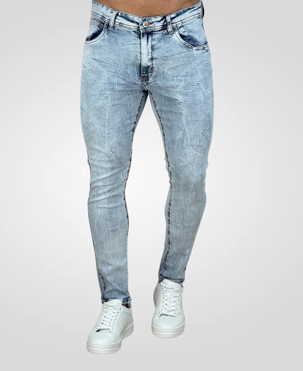 Calça Jeans Claro Estonado Masculina Super Skinny - City Denim