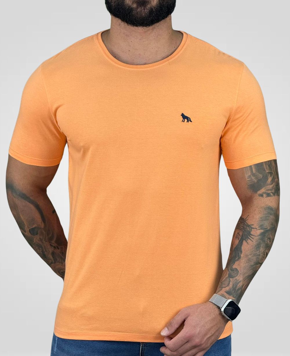 Camiseta Bege Casual Masculina Lobo Costas - Acostamento