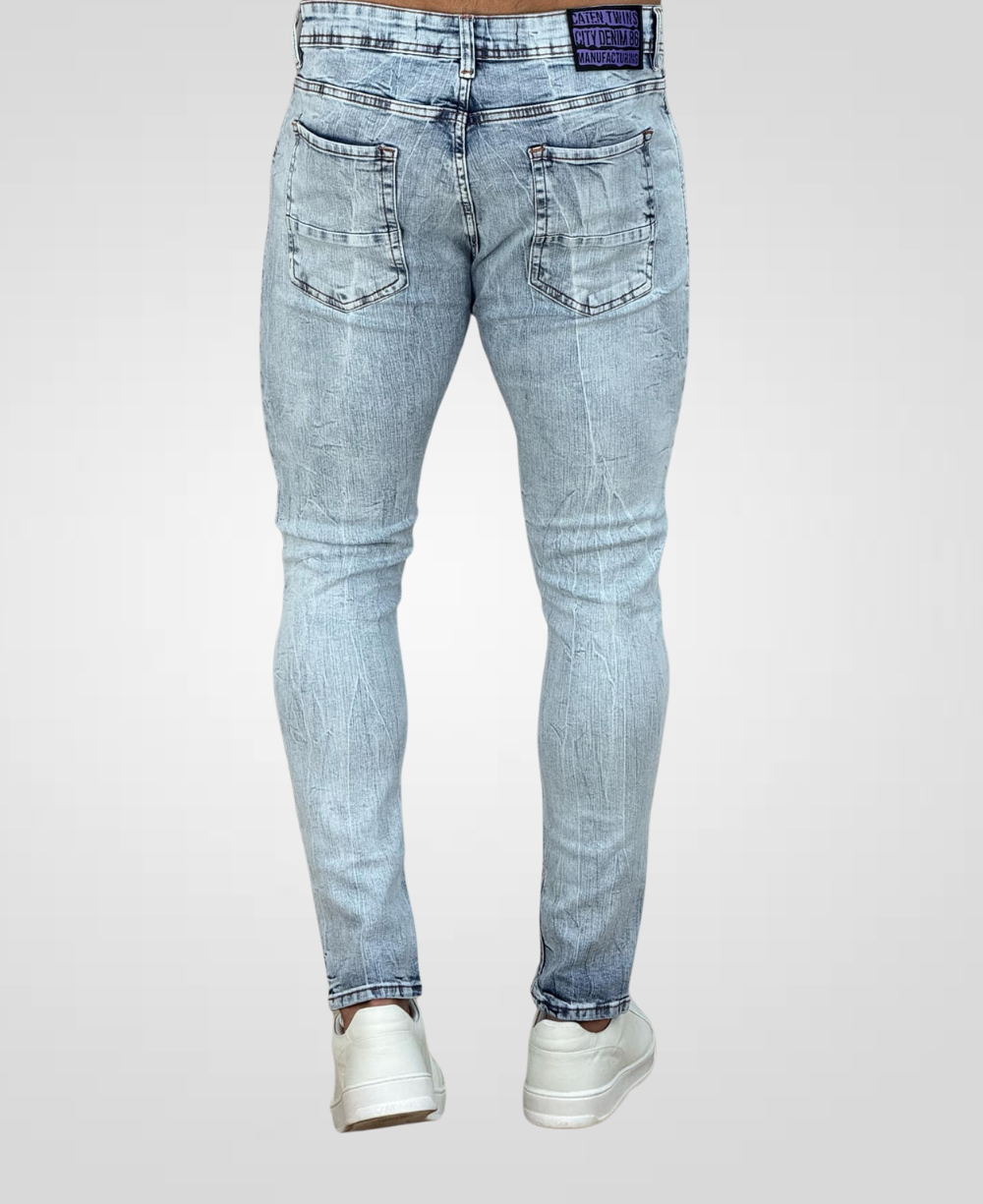 Calça Jeans Claro Estonado Masculina Super Skinny - City Denim