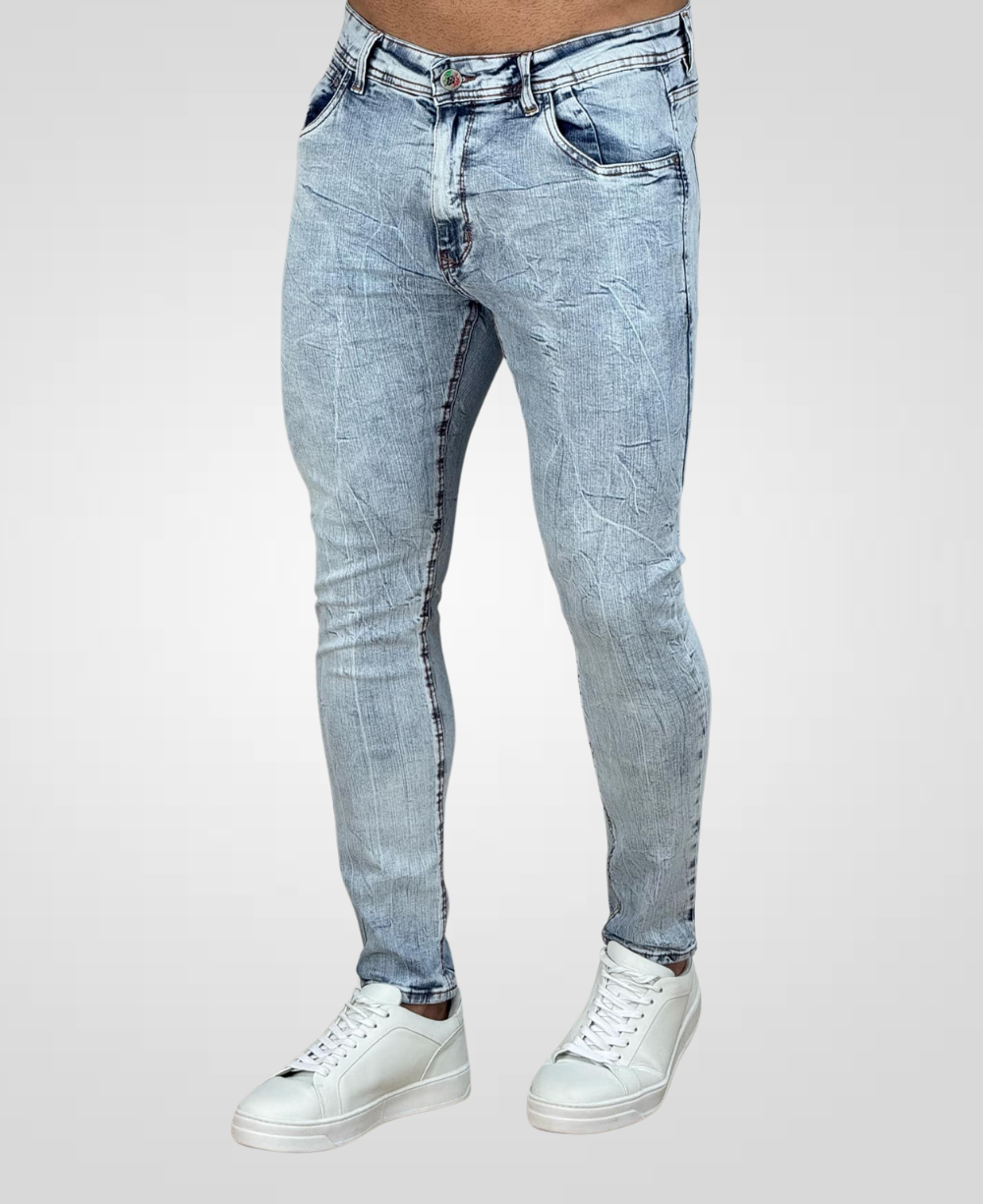 Calça Jeans Claro Estonado Masculina Super Skinny - City Denim